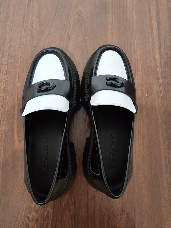 Coach Womens Leah Platform Leather Loafers Black And White Without Box